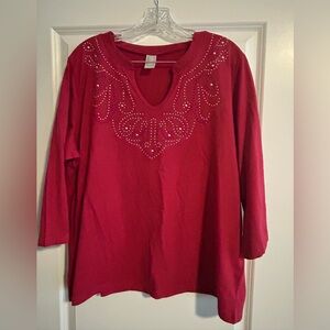 Elegant Red Embellished Women's Top